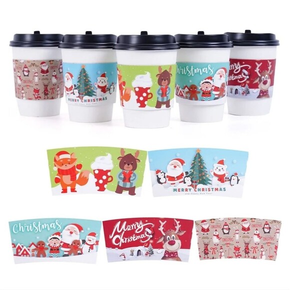 Set of 50 Christmas Coffee Cup Sleeves - Double-Layer Insulated - NIP - Picture 1 of 6